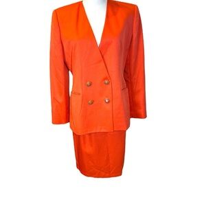 Gilmor‎ size 8 vintage coral orange double breasted skirt set